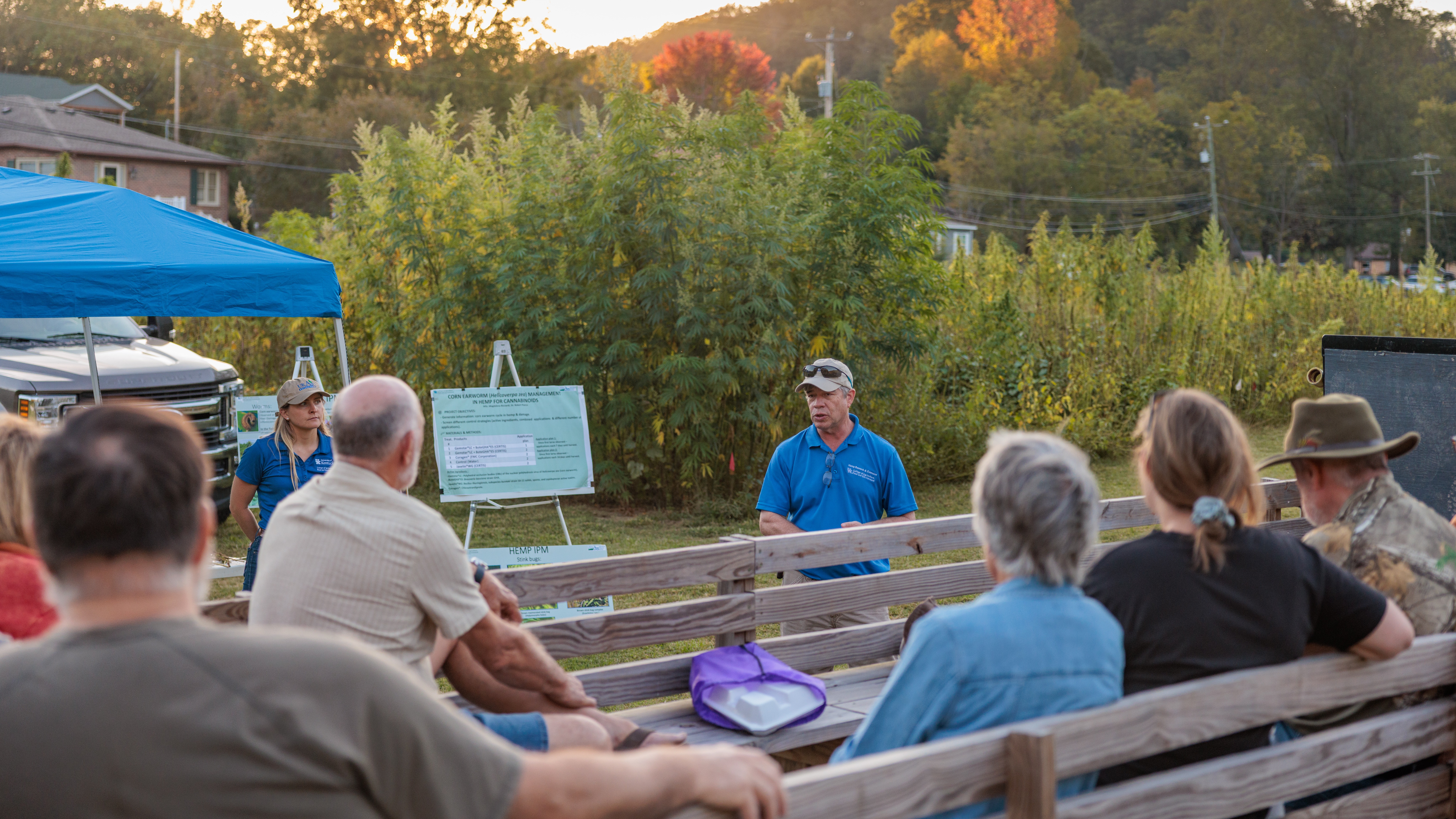 Dr. Bob Pearce and Plant Science Scientist Magdalenda Ricciardi spoke about industrial hemp research at the University of Kentucky Robinson Center field day in Quicksand, Ky. Photo by Matt Barton.