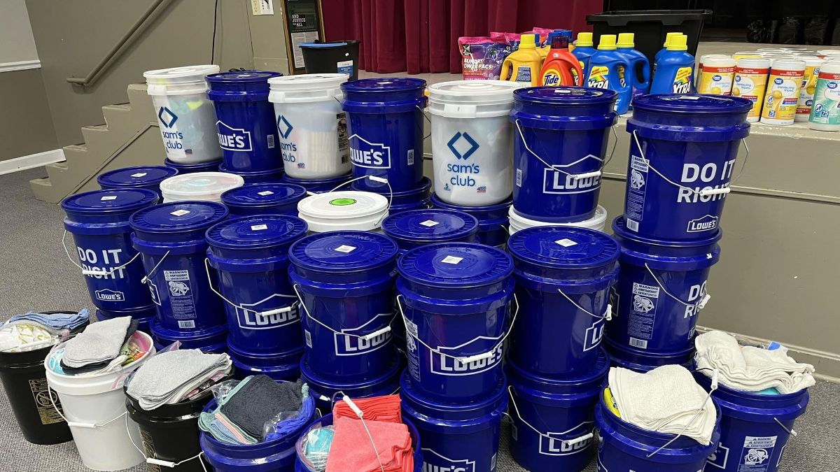 After the recent flooding in Nelson County in April of 2025, the Flood Clean Up Bucket Project was assembled with the help of 4-H volunteers. Photo provided by Danielle Hagler.