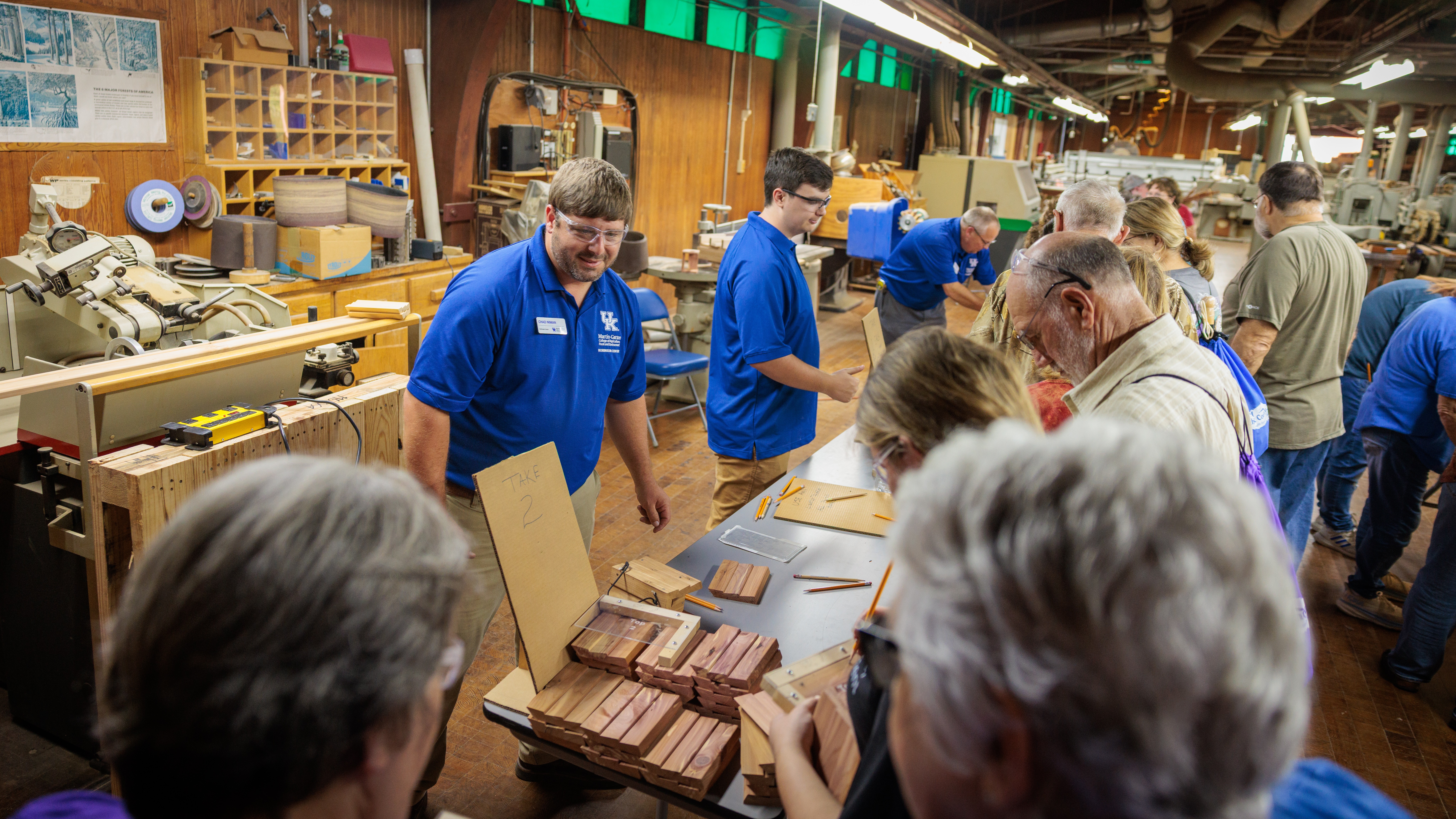 Participants constructed bird feeders in the Wood Utilization Center at the University of Kentucky Robinson Center field day in Quicksand, Ky. Photo by Matt Barton.