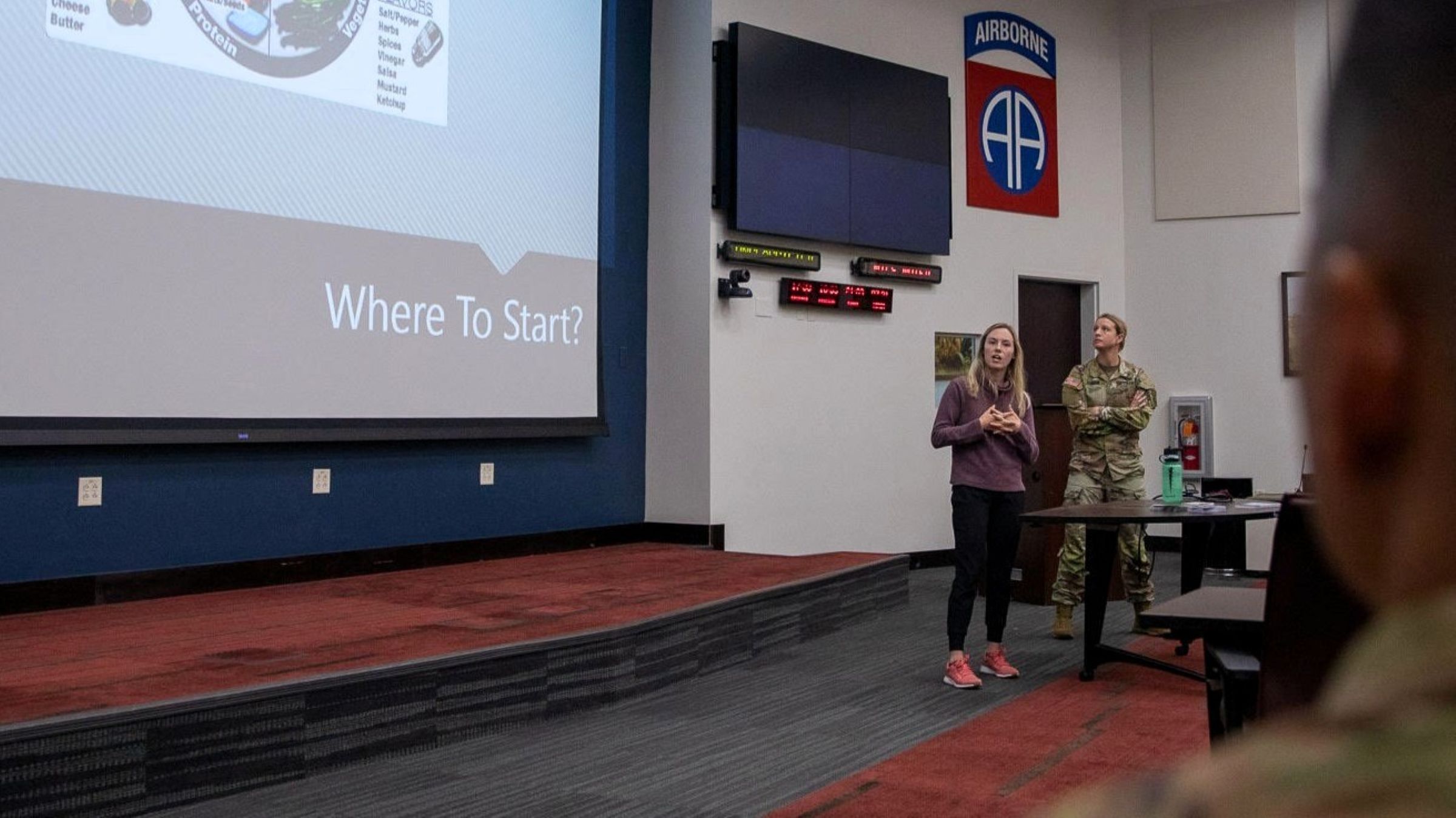 McHugh presenting health and fitness goals to soldiers to help improve their overall health and performance. Picture provided by Kelci McHugh.
